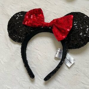 Disney Black Sequin Ears with Red Bow